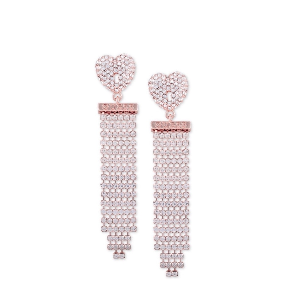 Gold-Tone Crystal Heart & Fringe Drop Earrings